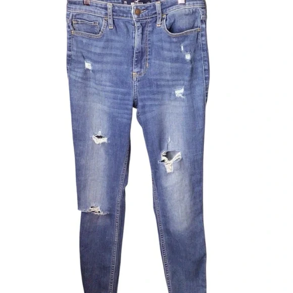 Hollister Women's Distressed Skinny Jeans - Blue - Picture 1 of 6